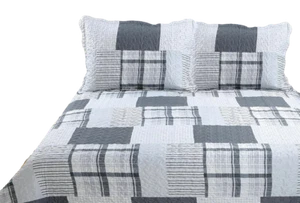 CHECKED BEDSPREAD & PILLOW SHAMS - 244 x 264 cm Double Bed Size - MONO - Picture 1 of 4