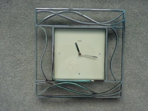 Heavy Vintage NEXT Metal Square Chrome Wall Clock Home Decor Gift 28cm - Picture 1 of 10