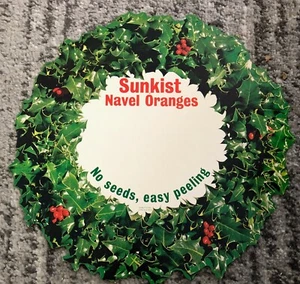 Vintage Sunkist Sign Fruit Navel Oranges Wreath w Holly XMAS Santa NOS Christmas - Picture 1 of 4