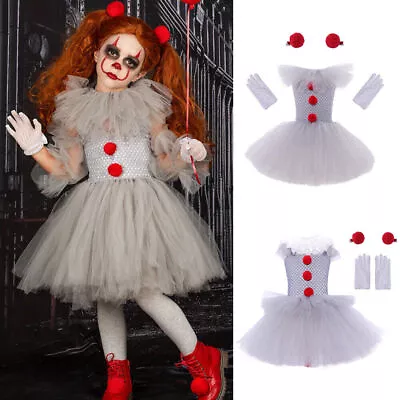 Halloween Mädchen Kinder Stephen King's Es Pennywise Clown Kleid Cosplay Kostüm • 17.81€