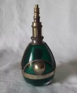 Vintage Marokkanischer Parfüm Flakon Grün Glas Handarbeit Rose Wassersprinkler - Bild 1 von 14