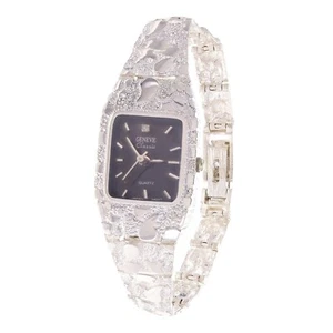 Women's 925 Sterling Silver Nugget Link Geneve Diamond Wrist Watch 6.5-7" 24.7g - Picture 1 of 5