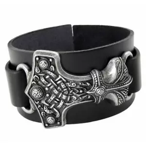 Alchemy Gothic Thunderhammer Leather Unisex Wrist Cuff • Local Stock • Gothic - Picture 1 of 5