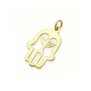 14k Solid Gold Hamsa Menorah Pendant Jewish Protection Charm Jewelry from Israel - Imagen 1 de 9
