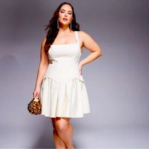 ASOS DESIGN Mini abito gonna intera corsetto curvo bianco antico taglia 18 - Foto 1 di 12