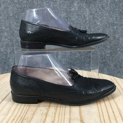 Bally Shoes Womens 37.5 Wingtip Oxford Black Leather Slip On Casual Tassel Block - Image 1 of 4