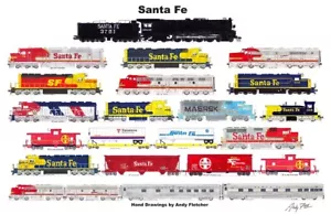 Póster de ferrocarril horizontal de Santa Fe 11""x17"" firmado por Andy Fletcher - Imagen 1 de 1