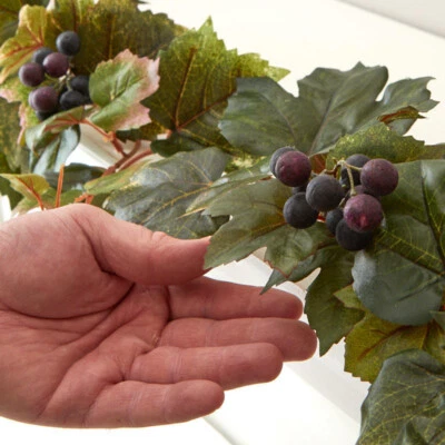 Artificial Tuscany Grape Leaf and Mini Grape Bunch 6ft Long Garland - Image 1 of 4