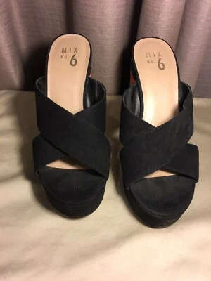 Talla 9 M Mix No. 6 tacones de plataforma de gamuza sintética negros con punta abierta cruzada Foto 1 de 4