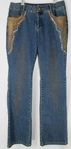 NWT Chagall Women's M 30X32 Blue Bronze 4 Pocket Distressed Uniquely Dyed Jeans - Picture 1 of 6