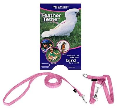 Premier Feather Tether Bird Harness and Leash MEDIUM PASTEL PINK for Mini Macaws