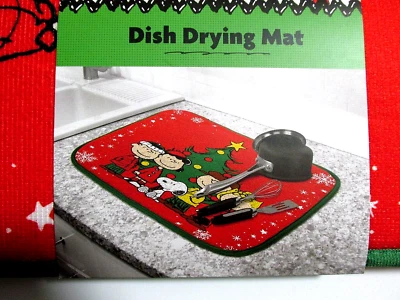 Peanuts Snoopy Christmas Kitchen Dish Drying Mat Christmas Tree Red