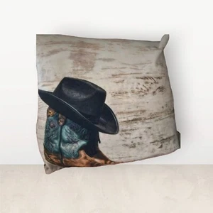 Copricuscino pesante 18" x 18" country western tema cowboy e chiusura zip - Foto 1 di 7