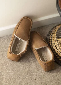 Herren Luxus Fleece Gefüttert Wildleder Slipper Halbschuh Hausschuhe Hartgummisohle Braun - Bild 1 von 9