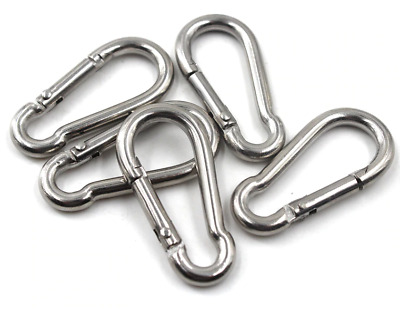 Small STAINLESS STEEL Carabiner Clips ~ 4mm X 40mm ~ KEY RING Snap Hook ~ 50kg • 2.75£