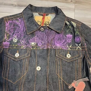 Imperial Junkie Jeans Trucker Jacket Women Large Blue Denim Four Pocket NEW - Picture 1 of 11