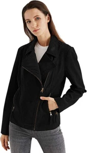 NWT SMALL Women's Faux Leather Jacket Zip Up Moto Biker Coat Short PU Leather - Picture 1 of 6