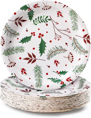Platos de papel de fiesta, paquete de 50 platos de papel desechables suministros de fiesta de Navidad, Ch Foto 1 de 4