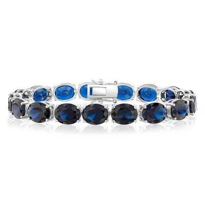 Sterling Silver Created Sapphire 18.4cm Tennis Bracelet - image 1 of 3