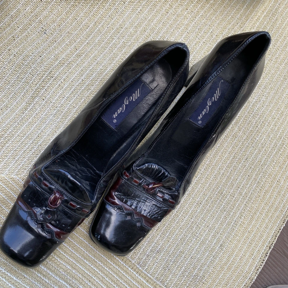 Zapatos de salón Mezlan para mujer de cuero negro con borla y tacón bloque punta cuadrada talla 8 Foto 1 de 4