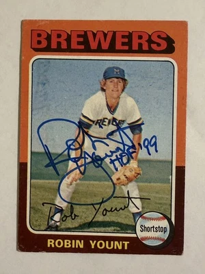 签名! 原版 1975 年 Topps - Robin Yount #223 (RC) 亲笔签名名人堂新秀 — 第 1/2 张图片