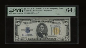 DBR 1934-A $5 Silver North Africa Fr. 2307 PMG 64 EPQ Serial K64863679A - Picture 1 of 2
