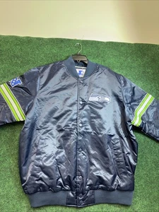 Herren STARTER SATIN JACKE Full Snap 2XL Navy Uni zwei Taschen SEATTLE SEAHAWKS - Bild 1 von 10