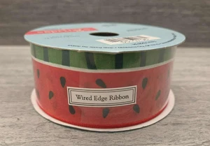 2.5" Watermelon Slice Satin Stripe Wired Ribbon (10Yards) Holidays Giftwrapping - Picture 1 of 4