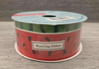 2.5" Watermelon Slice Satin Stripe Wired Ribbon (10Yards) Holidays Giftwrapping - Image 1 of 4