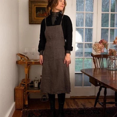 Nuevo con etiquetas Vestido Delantal Artemesia 100% Lino Delantal Vestido Gris Granito Talla Única Homestead Foto 1 de 4
