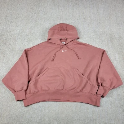 Nike Hoodie Sweatshirt Womens XL Pink Center Swoosh Cropped Oversized Baggy - Image 1 of 4