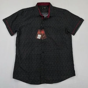 Moderno Italy Button Up Shirt Men’s L Black Geometric Print Short Sleeve NWT $82 - Picture 1 of 10