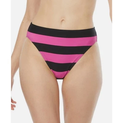 Nuevo con etiquetas Parte inferior de bikini Michael Kors cintura alta a rayas rosa negro retro talla M Foto 1 de 4