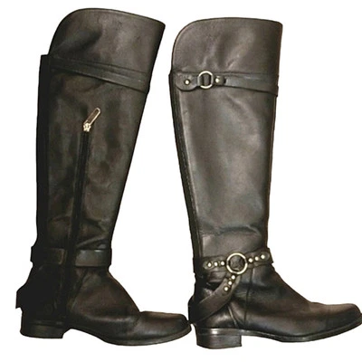 Botas de montar de cuero ELLEN TRACY talla 7,5 NEGRAS tacón bajo hasta la rodilla BEDFORD Foto 1 de 4