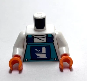 Lego - Minifigur Torso - blauer Overall, Klempner Logo, orange Handschuhe - Bild 1 von 2