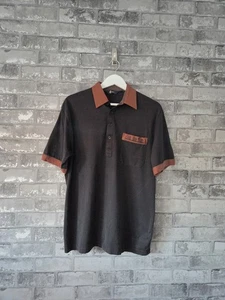 Gabicci Poloshirt Retro Mod Schwarz Braun Kontrastkragen Herren Große L - Bild 1 von 9