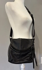 The SAK Silverlake Black Pebble Leather Studded Crossbody Shoulder Bag - Picture 1 of 14