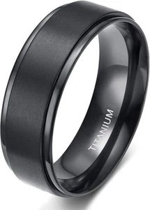 MEN'S NEW BRUSHED BLACK TITANIUM 8MM BAND RING SIZE 10 - Picture 1 of 9