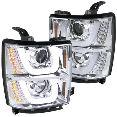 Fits 2014-2015 Chevy Silverado 1500 Led Tube Projector Headlights Headlamps Pair - Image 1 of 4