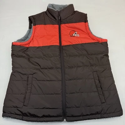 Cleveland Browns Chaleco Mujer XLarge NFL Equipo Fútbol Reversible Puffer Chaqueta Foto 1 de 4