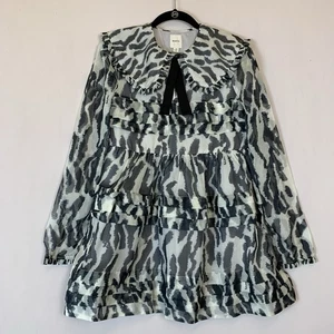 Maeve Anthropologie Dress Womens Extra Small Black White Sheer Long Sleeve Mini - Picture 1 of 20