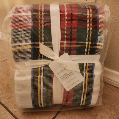 NUEVO Funda nórdica Pottery Barn Stewart a cuadros completa/queen marfil multi Navidad  Foto 1 de 4