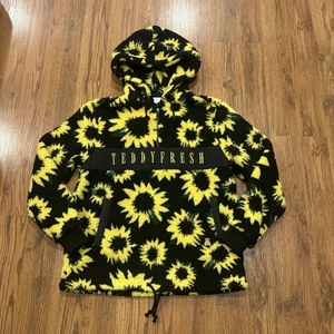 Teddy Fresh Sherpa Mens XS 1/2 Zip Hoodie Sunflower Sweatshirt Hooded Womens - Picture 1 of 5
