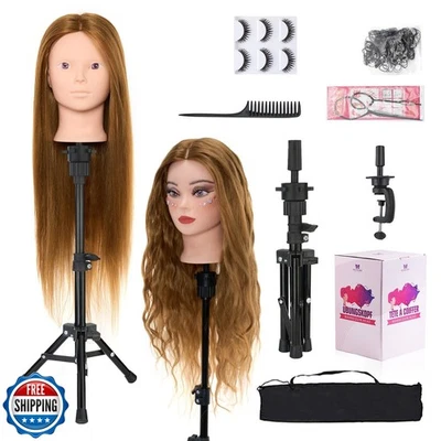 Mannequin Head 80% Human Hair with Tripod Stand,28 Inch Make up Cosmetology M - Image 1 of 4