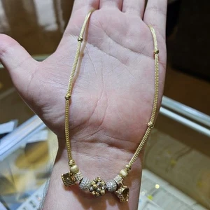 14K Yellow Gold Foxtail Braided Necklace Chain with Charms Balls Lock Jaguar - Picture 1 of 21
