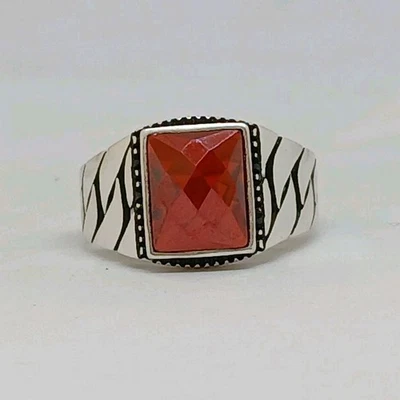 Elegant Handcrafted Men's Ring Red Ruby Gemstone Baguette Band 925 S-Silver Sz10 - Image 1 of 4