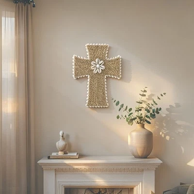Willow & Silk Handmade 32cm Weave Cross Hanging Wall/Room/Home Art/Decor Natural - image 1 of 4