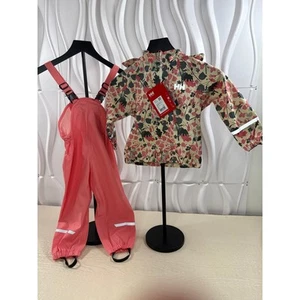 Helly Hansen K Bergen 2.0 PU Rainsuit Kids Coral Almond Floral 3T Waterproof NEW - Picture 1 of 9