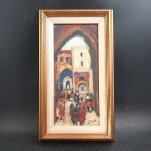 Midcentury Eliezer Barooch Oil Israeli Artist Mideast Street Scene, Signed & COA - Picture 1 of 8