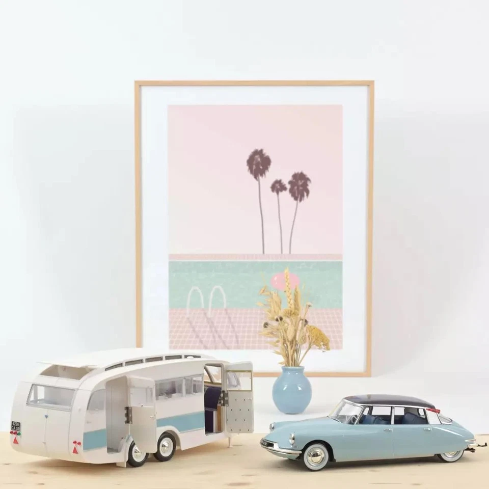 Norev 181760 1/18 Citroen DS 19 1959 Nuage Blu E Viola Con Caravane Henon